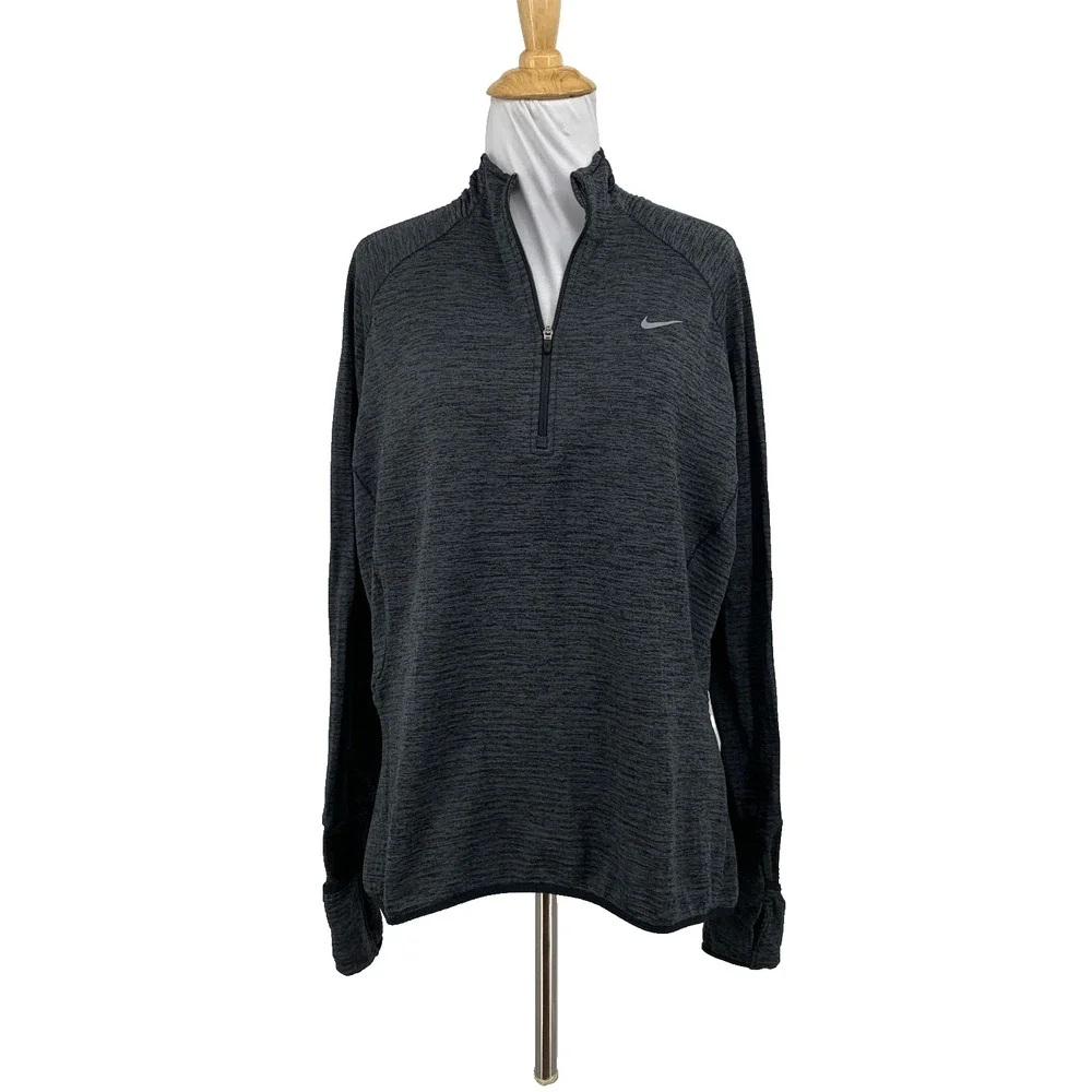 Nike Top Womens L Large Charcoal Element Sphere Thumbholes Mitten Cuff Half Zip